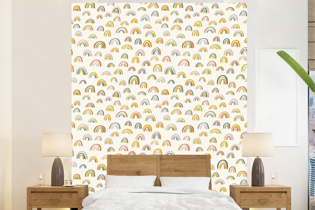 MuchoWow Fototapete für Wohnzimmer oder Schlafzimmer Wandtapete Vinyl Motivtapete Regenbogen - Pastell - Kinder - 180x220 cm - Tapezierpapier