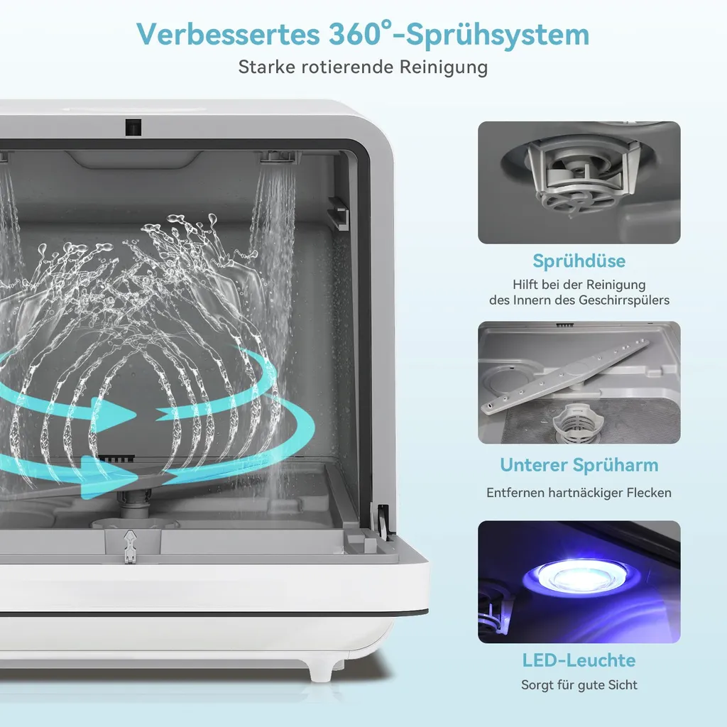 Lave-vaisselle de table compact 45 cm Puluomis avec 6 programmes de lavage