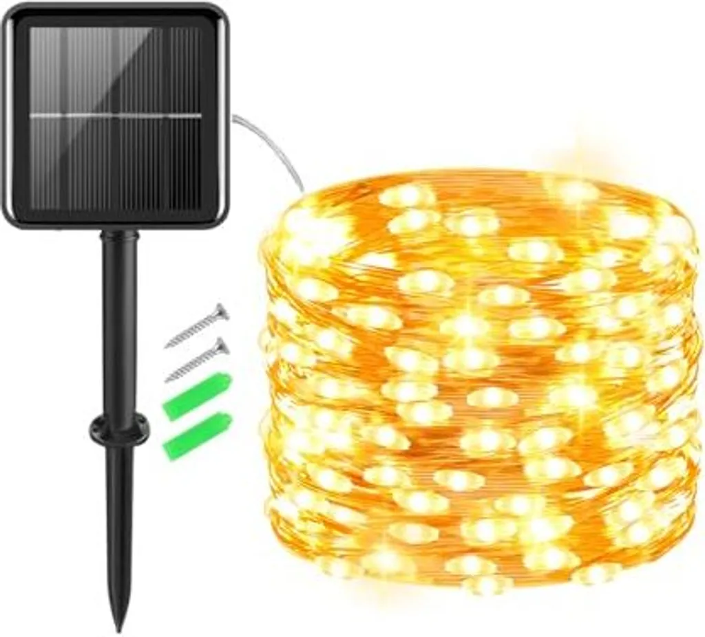 Kit Luci Solari Esterno Solarfee 5m 50 LED Bianco Caldo per Giardino
