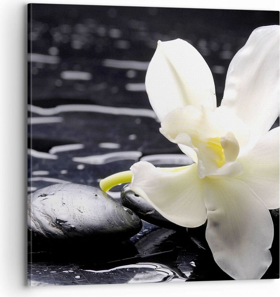 Bild auf Leinwand - Leinwandbild - Spa Orchidee Steine Wasser - 70x70cm - Wand Bild - Wanddeko - Leinwanddruck - Bilder - Kunstdruck - Wanddekorati...