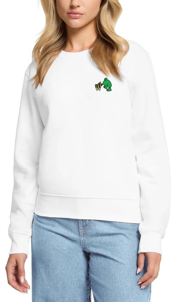 Spreadshirt Janosch Frosch & Tigerente Kuss Stick Damen Premium Pullover, L, Weiß
