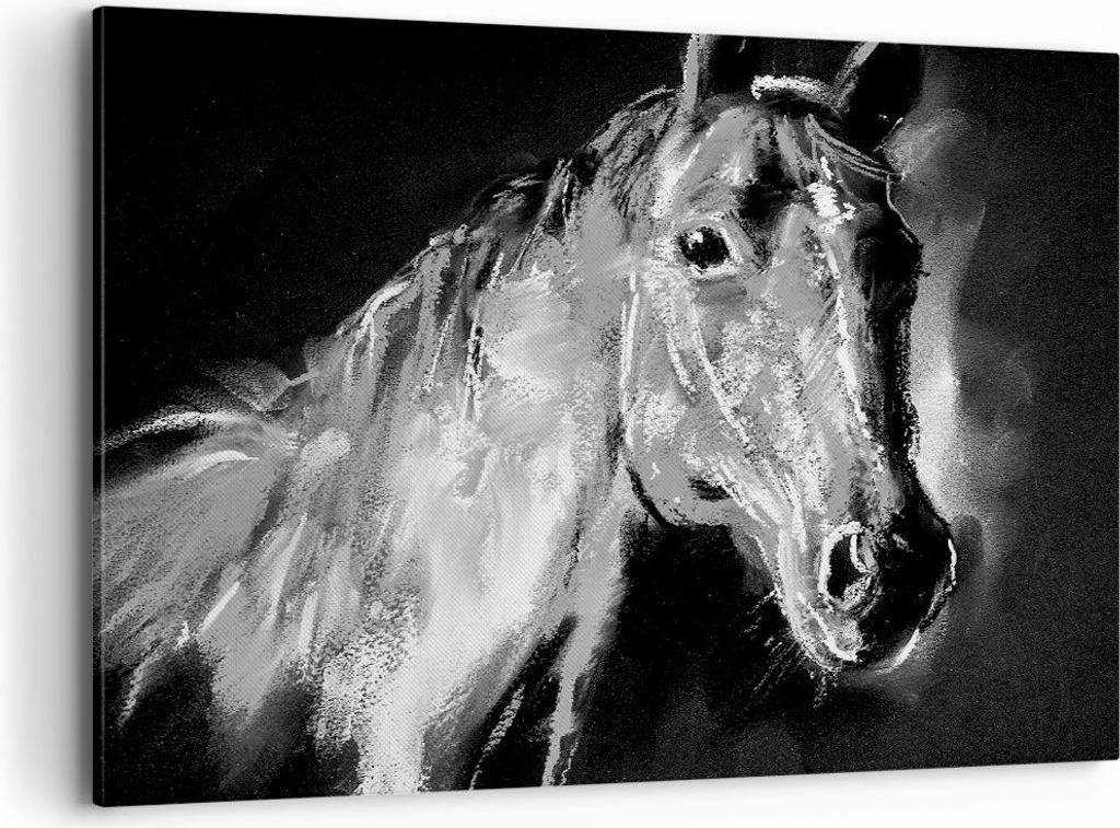 Bild auf Leinwand - Leinwandbild - Pferd Natur Tier - 100x70cm - Wand Bild - Wanddeko - Wandbilder - Leinwanddruck - Bilder - Kunstdruck - Wanddeko...