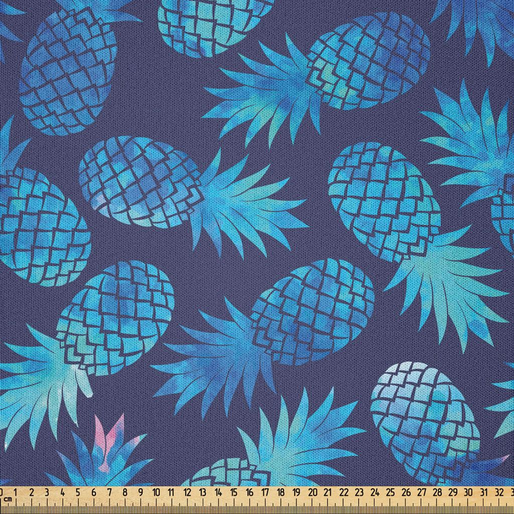 ABAKUHAUS Pastell Microfaser Stoff als Meterware , Tropische hawaiische Ananas in der blauen Schatten-Hippie-exotischen Sommer-Fantasie, 2 M (230 x...