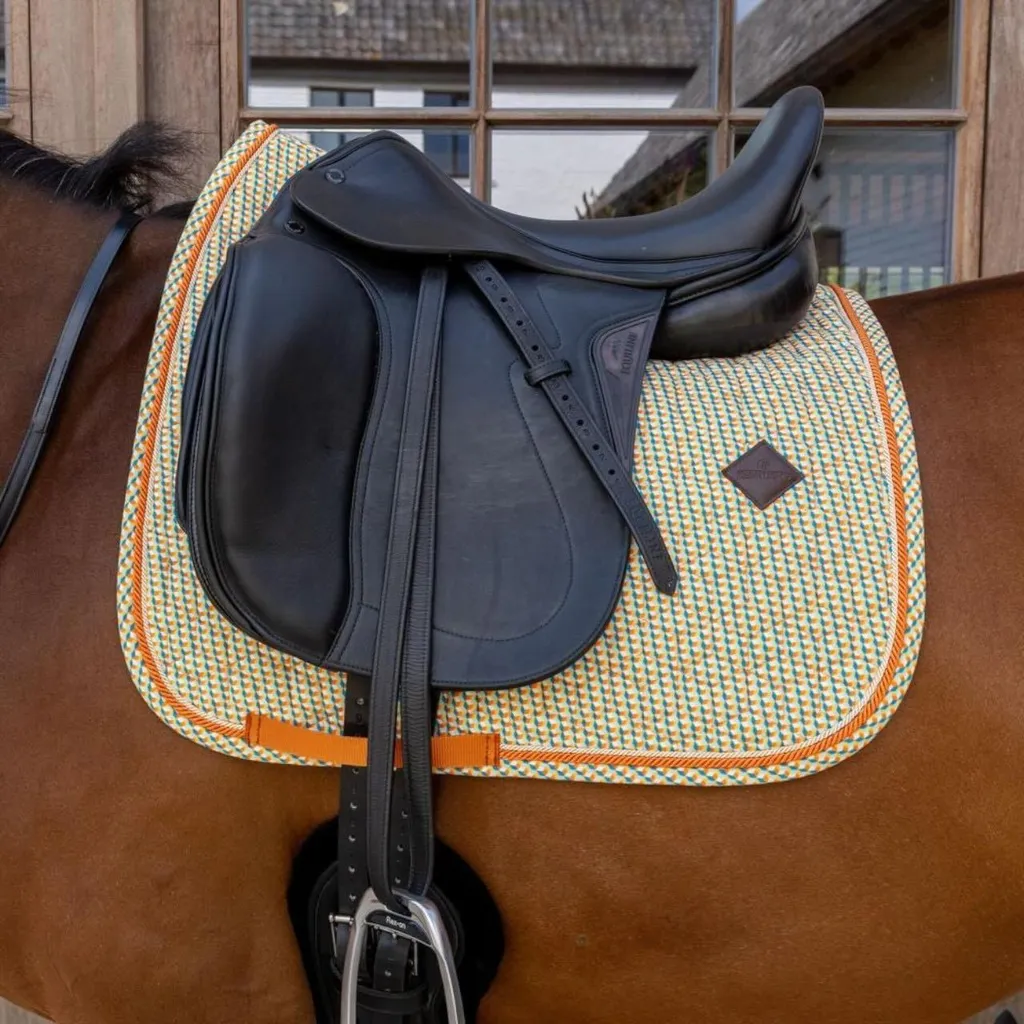 Tapis de selle de dressage en velours beige motif Cubes Kentucky