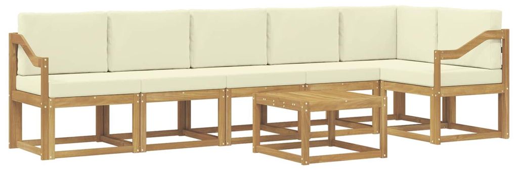 “2026 Modern“ Braun Outdoor-Sofagarnitur mit Kissen 7 pcs Weiß und Creme Polyester - Designermöbel 76489 - Gartensofas