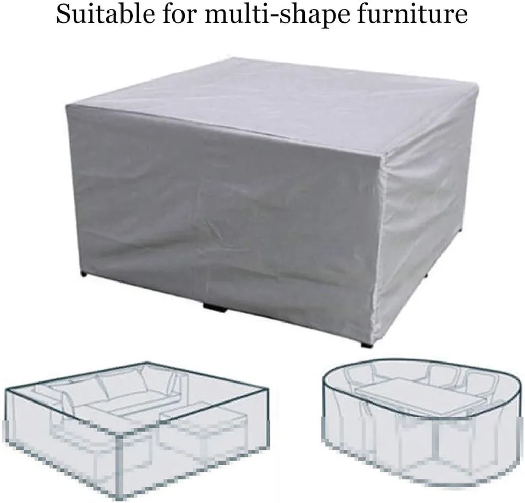 Copertura per mobili da giardino, rettangolare per set da tavolo da giardino, protezione contro la neve, impermeabile, antipolvere, anti-UV, traspirante, impermeabile e resistente all'inverno Oxford 210D, grigio, 150 x 150 x 75 cm - 4