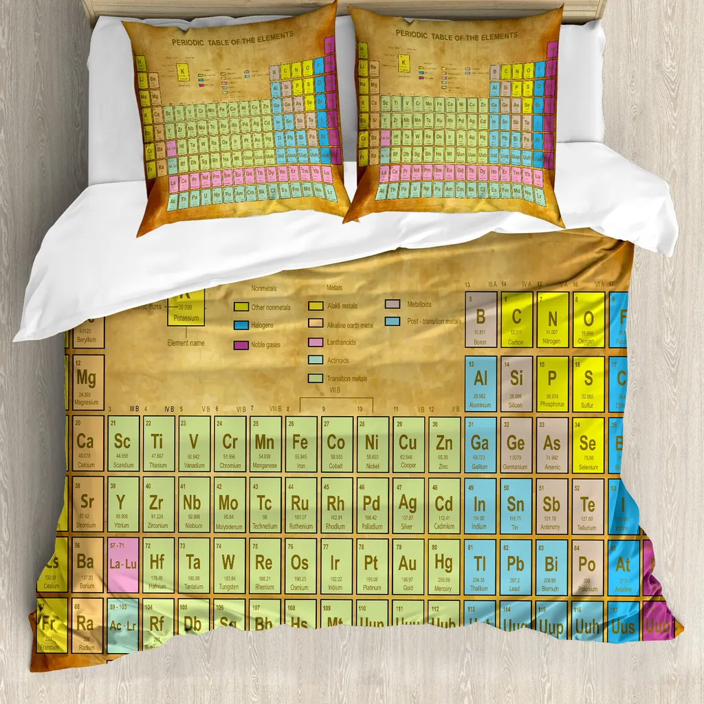 ABAKUHAUS Copripiumino Periodensystem, Bunte Squared, antiacaro, adatto a chi soffre di allergie, con federe, 200 cm x 200 cm - 80 x 80 cm, multicolore