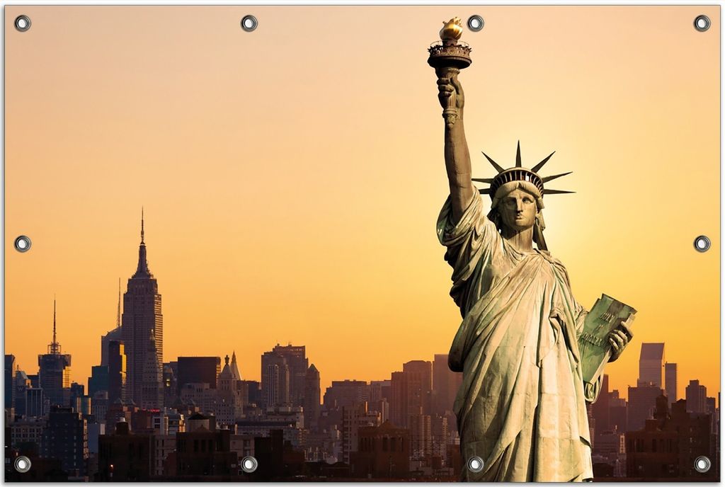 Wallario Outdoor-Poster für Garten oder Balkon, Motiv Freiheitsstatue New York, in ca. 80 x 120 cm