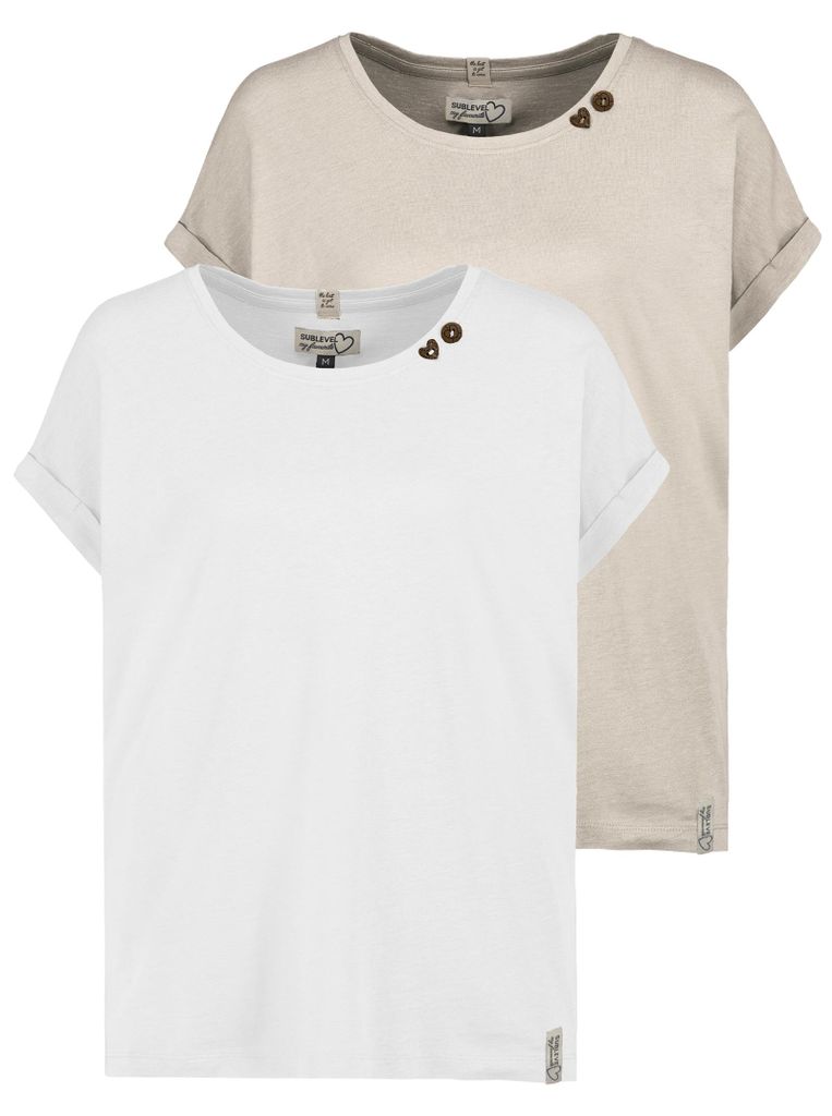 Sublevel T-Shirt 2er Set mit Rundhals Knöpfen bequem Größe: Produktbild 
