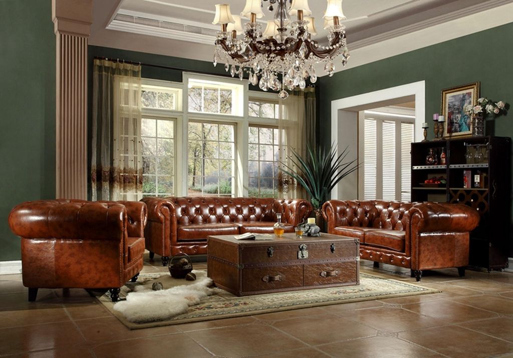 Design Chesterfield Sofagarnitur 3+2+1 Couch Leder Vintige Couch Polster Sofa