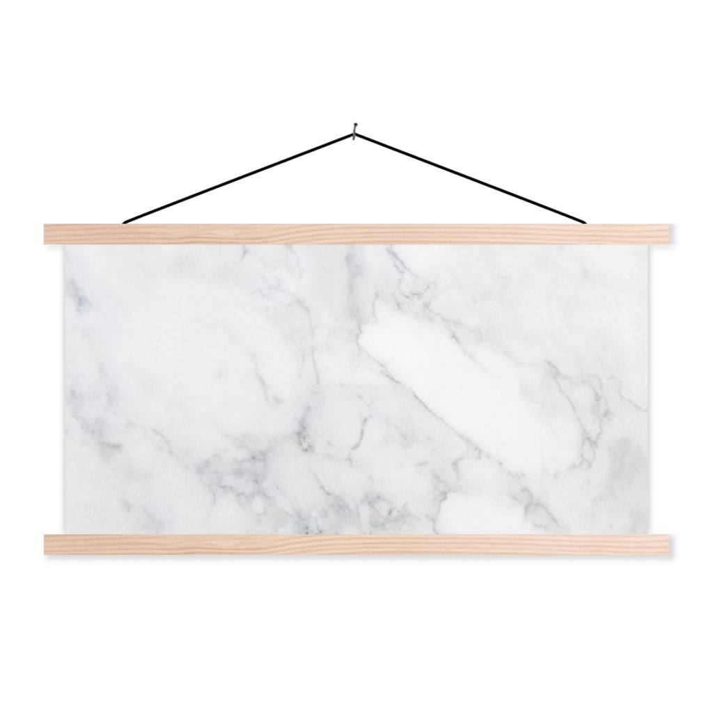 MuchoWow Textilposter Marmor - Weiß - Grau - Luxus - Marmoroptik - Stein 120x60 cm mit holzfarbenen Rahmen - Klemmleiste