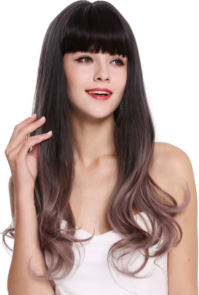WIG ME UP Perücke lang Pony wellig Balayage Braun Rosa Produktbild 