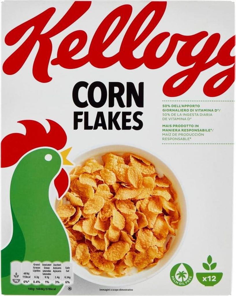 12x Kellogg's Corn Flakes Knusprige goldene und leckere ohne Palmöl ohne Farbstoffe ohne künstliche Aromen 375g
