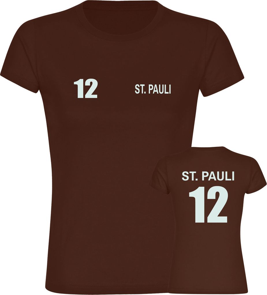 multifanshop Damen T-Shirt - St. Pauli - Trikot Nummer 12, braun, Größe L