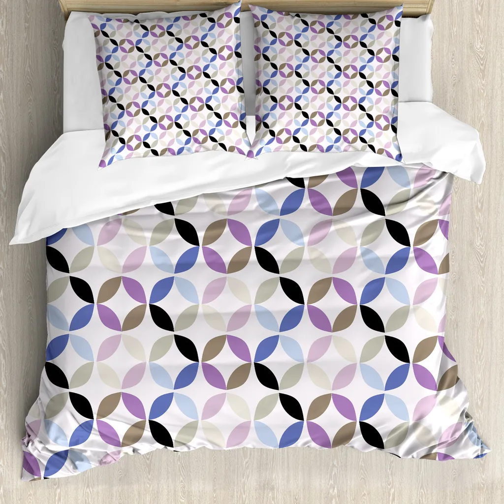 ABAKUHAUS Copripiumino geometrico a cerchi, motivo cerchi retrò, antiacaro, adatto a chi soffre di allergie, con federe, 200 cm x 200 cm - 80 x 80 cm, multicolore