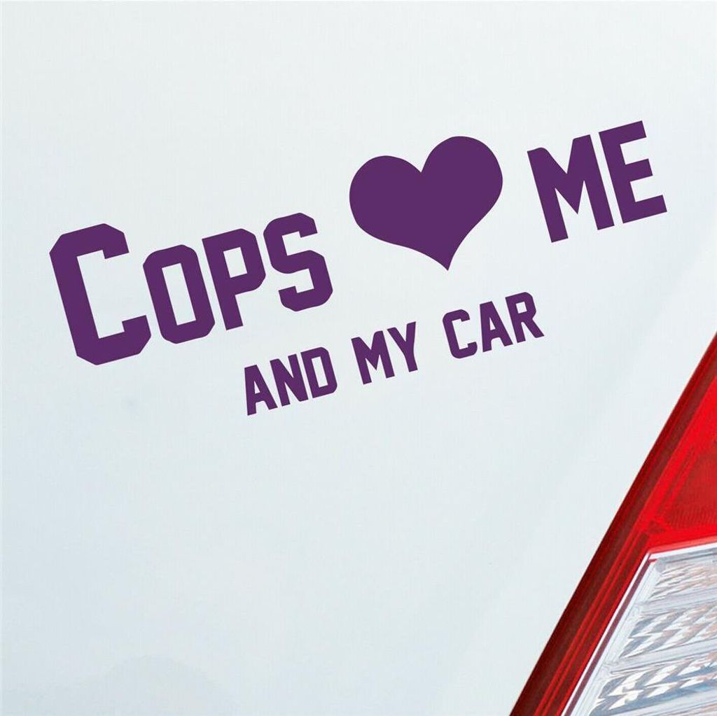 Auto Aufkleber Cops love me Tuning Polizei 10x36 cm Lila Sticker Heckscheibenaufkleber