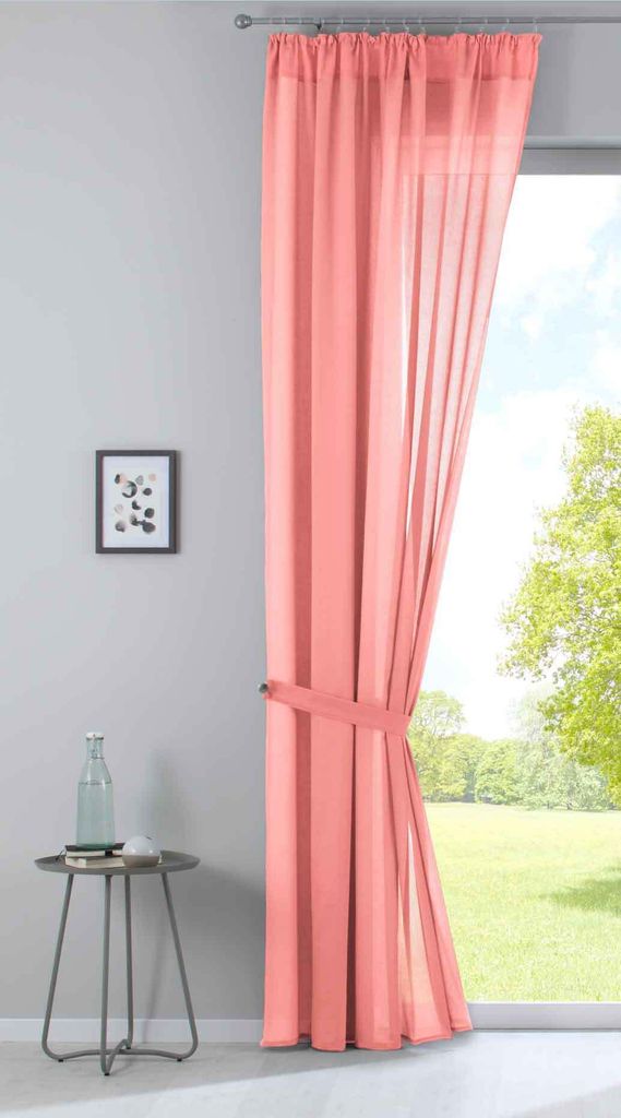 Gardine »Nizza« Baumwoll-Voile Halbvoile HxB 254x135 cm Coral Transparent Store mit Gardinenband und Tuneldurchzug, 2019031
