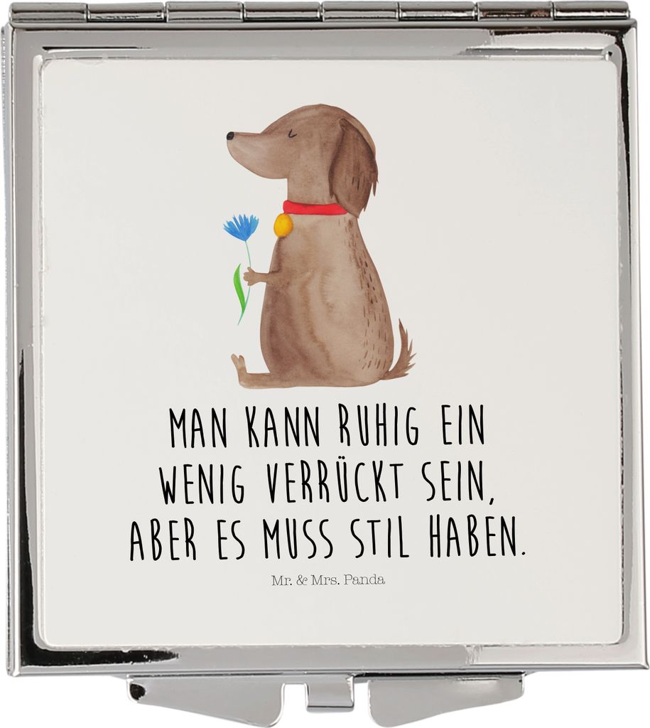 Mr. & Mrs. Panda Reise Schminkspiegel Hund Blume - Weiß - Geschenk, Mini Spiegel, Verrückt, Halsband, Kosmetikspiegel, Klappbarer, Haha, Hunde, T...