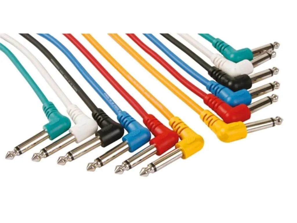 Pack de 6 Câbles Patch Jack 6,35mm Mâle 90° Mono de 1 Mètre pour Audio