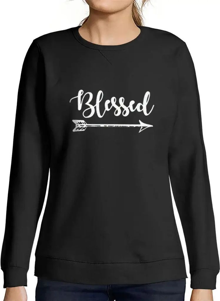 Damen Grafik Sweatshirt mit Aufdruck Gesegnetes und dankbares Erntedankfest – Blessed Thankful Thanksgiving – Öko-Verantwortlich Vintage Jahrgang