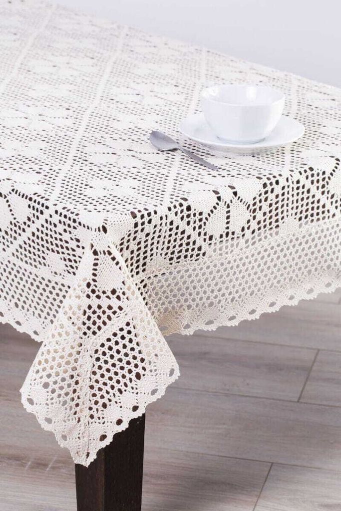 Tischdecke, Baumwolltischdecke, gehäkelt, Runden 160 cm Ekru