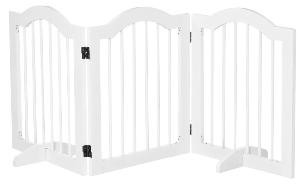 Bloque accès chien sans perçage barrière pliable bois blanc 154,5 cm