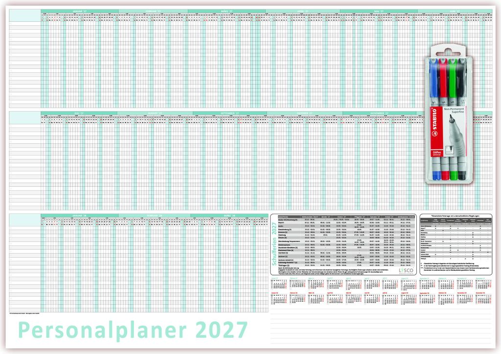 Urlaubsplaner/Personalplaner 2027 nass abwischbar mit Produktbild 