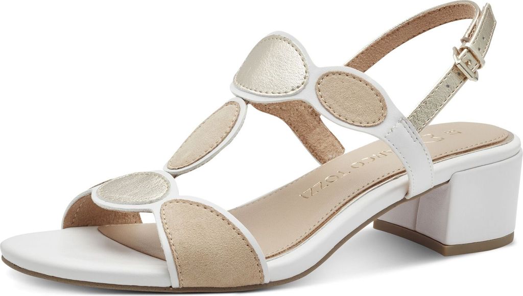 MARCO TOZZI Damen Sandale bequem Blockabsatz Synthetik Vegan 2-28231-44, Größe:37 EU, Farbe:Weiß