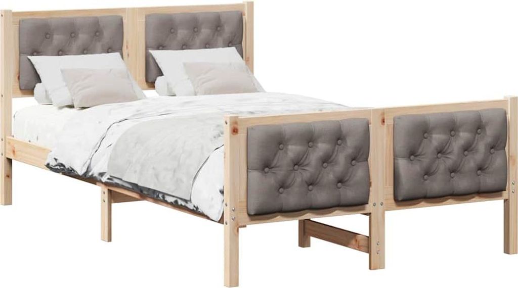 Bettrahmen mit Kopfteil Taupe 120 x 190 cm Massives Kiefernholz