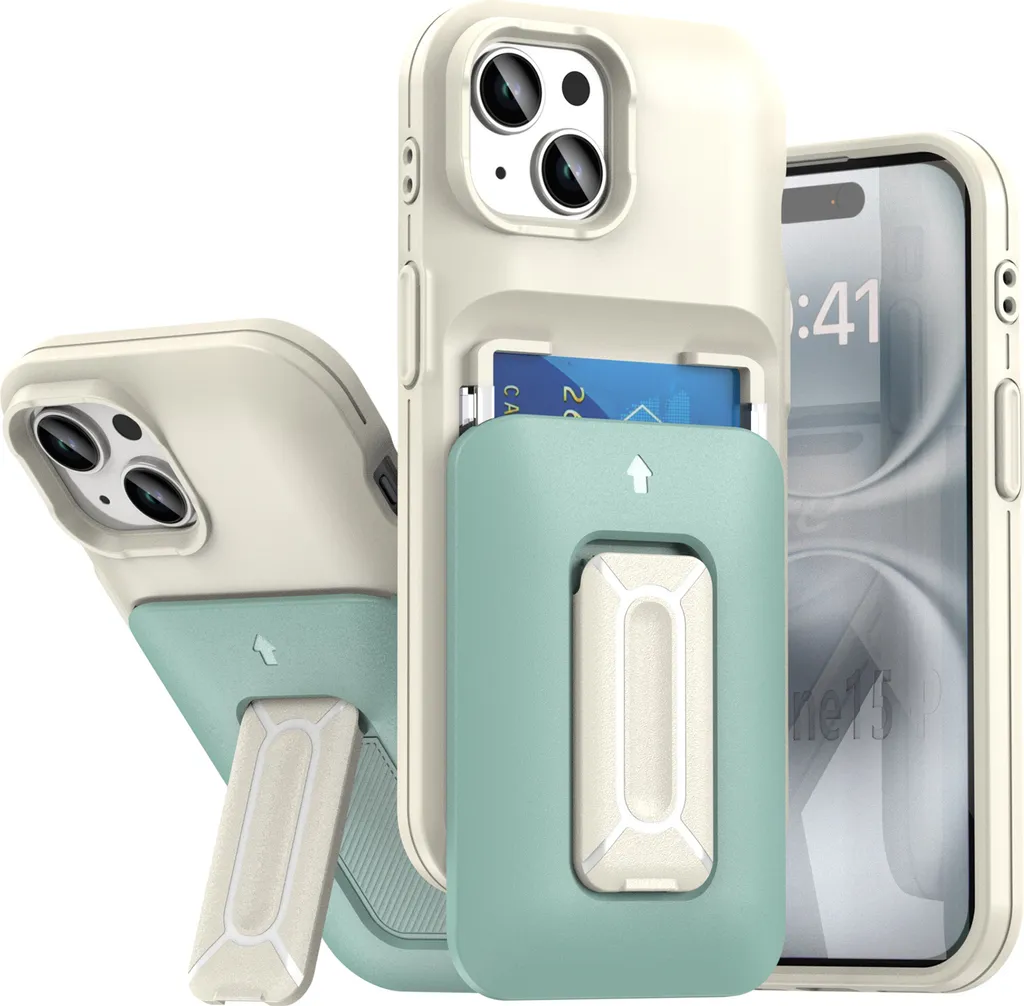 Custodia con portacarte per iPhone 14 / iPhone 13, morbida custodia a portafoglio in TPU, resistente custodia protettiva con supporto Turchese