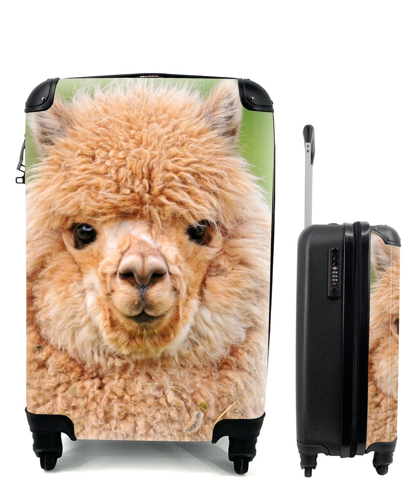 MuchoWow Koffer Handgepäck Trolley Rollkoffer Kleine Reisekoffer mit 4 Rollen - Alpaka - Wolle - Braun - Cabin Size < 55x40x23 cm & 55x40x20 cm ...