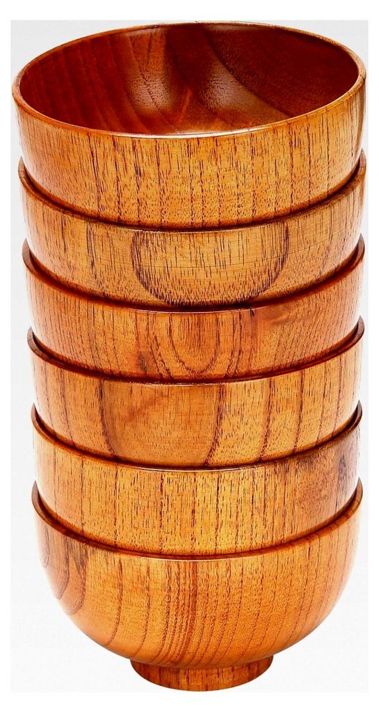6 Stück traditionelle japanische Reisschalen aus Akazienholz, kleine Suppenschalen, Müslischalen, Salatschüsseln, Holzschalen für Suppen, Dips,...