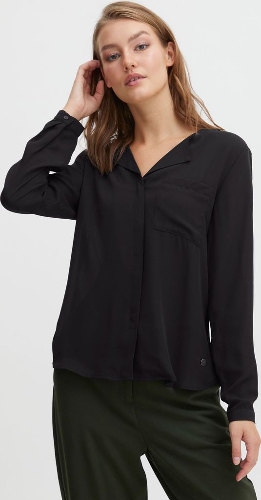 OXMO OXHally Damen Bluse Hemdbluse Langarm ohne Kragen mit verdeckter Knopfleiste