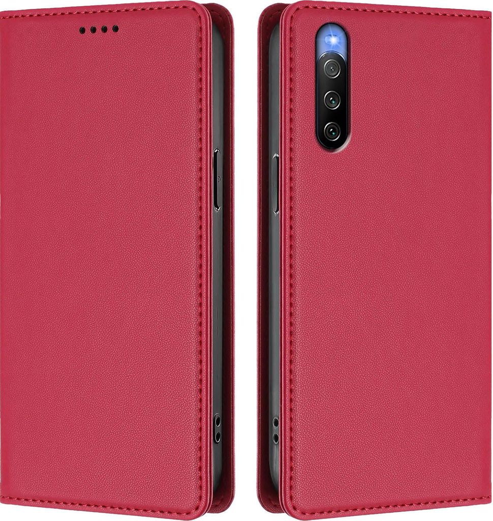 Handyhülle für Sony Xperia 10 V, Kunstleder Klapphülle Stoßfeste Magnetische Hülle mit Ständer Rot