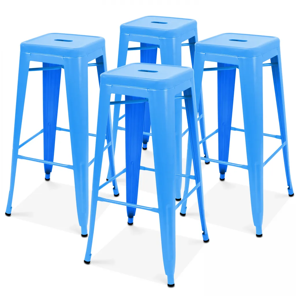Tabourets de bar métal empilables bleu mat Oviala INDUS robustes