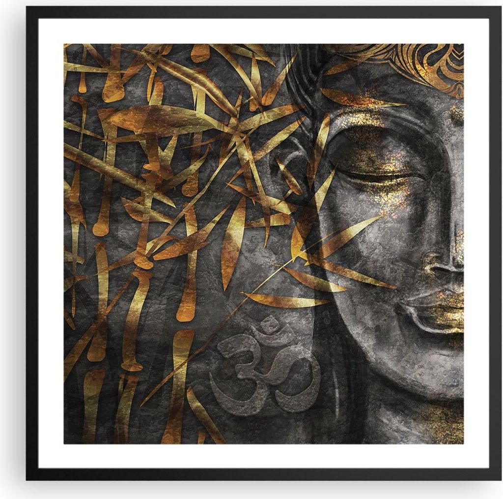 Gerahmtes Poster - Schwarzer Rahmen - Buddha Gold Bodhisattva - 60x60 cm - Wand Bild - Wanddeko - Wandbilder - Kunstposter - Wandposter - Bilderrah...