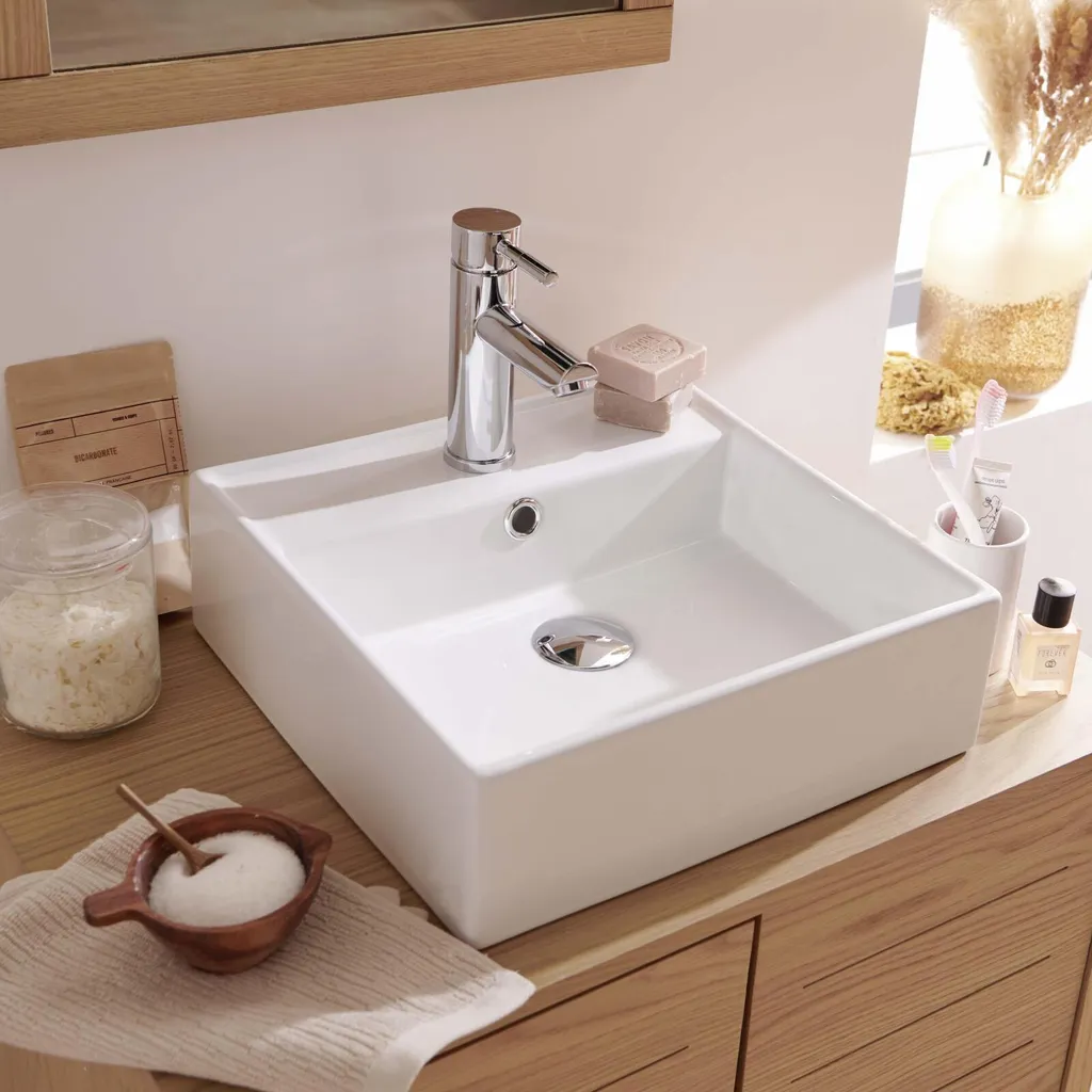 Lavandino da Appoggio NINO 38cm Quadrato Ceramica Bianca Offerta