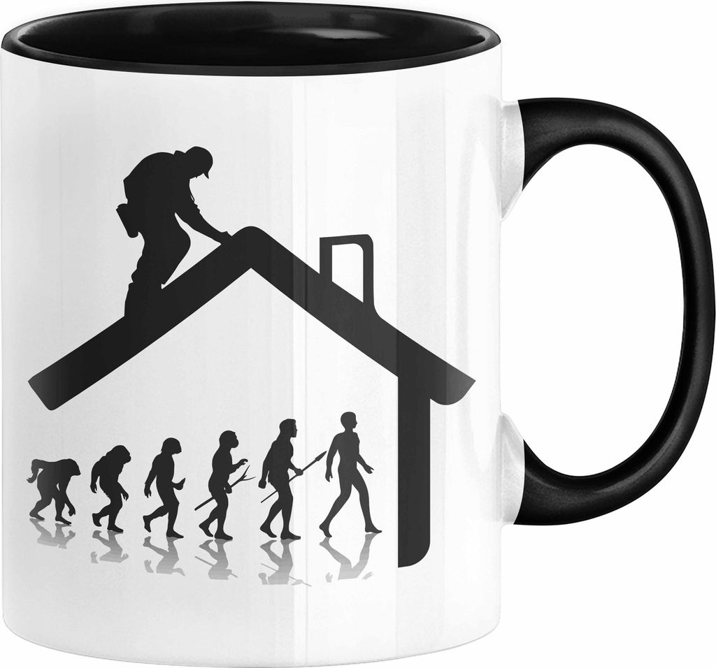 Dachdecker Geschenk Tasse Evolution Geschenkidee Spruch (Schwarz)