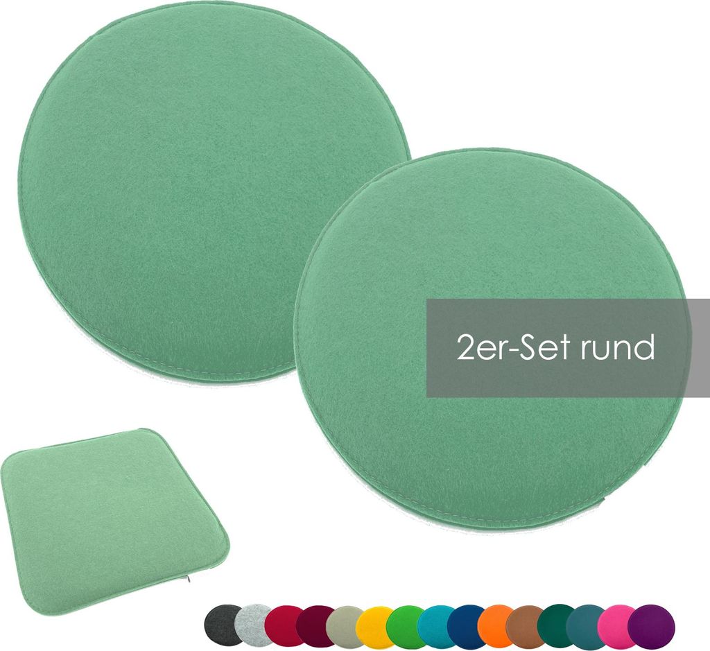 heimtexland Sitzkissen Set Filz Stuhlkissen Stuhlauflage Filzkissen Stuhl Polster Kissen Typ631 2er Set 35 cm Rund Mint