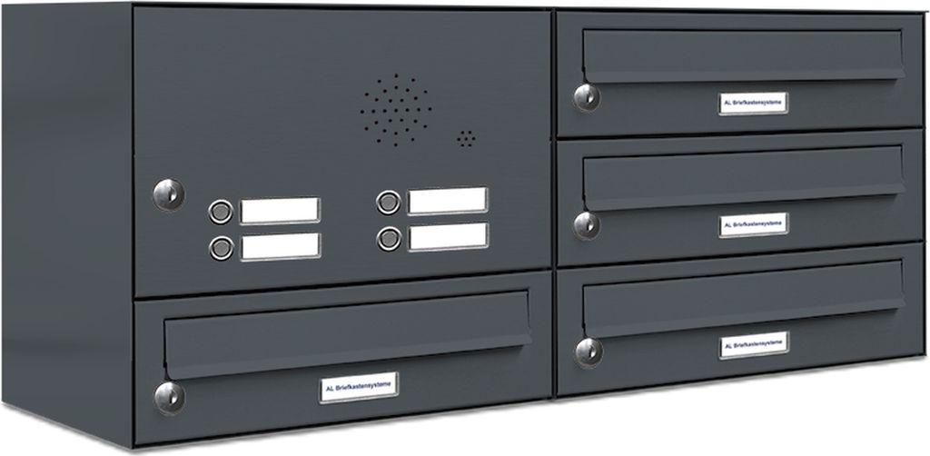 4er Briefkasten Anlage Aufputz - Wandmontage RAL 7016 Anthrazit Klingel