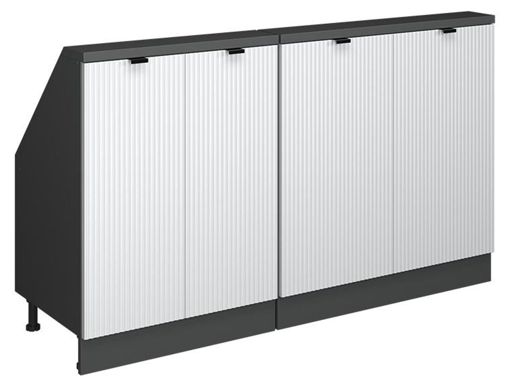 Vicco Küchenschrank für Dachschrägen R-Line, 140 cm 2er Set, Weiß Riffel/Anthrazit