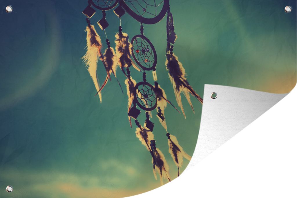 MuchoWow 90x60 cm Outdoor-Poster Gartendeko Sichtschutz Garten Poster für den Garten Ein Traumfänger in der Luft während eines Sonnenuntergangs