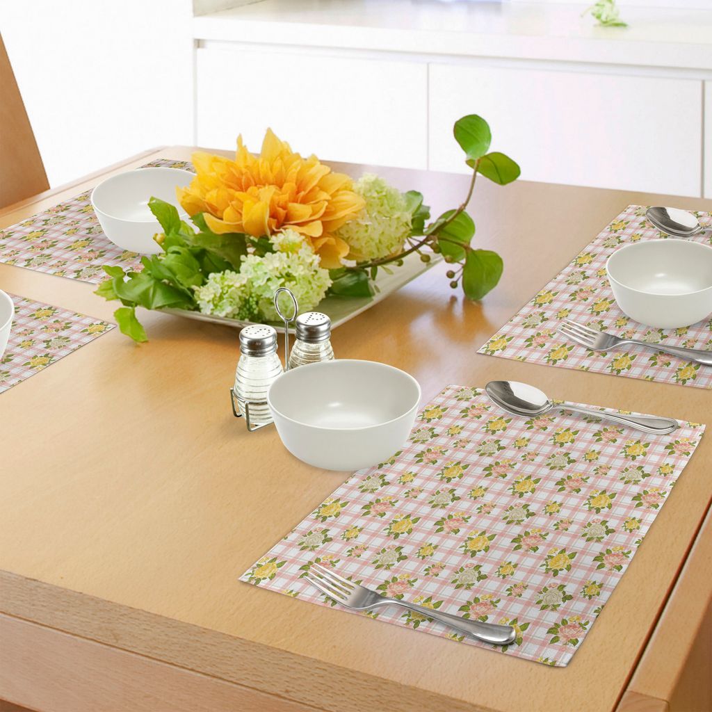 ABAKUHAUS Shabby Chic Platzmatten, Blume inspirierte Vektor-Illustration von Rosen mit Blatt-Kunstdruck, Tiscjdeco aus Farbfesten Stoff für das Es...