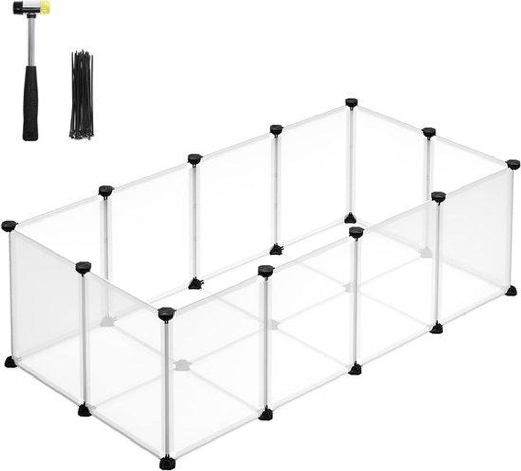 Modulares Kunststofftierheim – Transparenz für kleine Hunde, Cavia's und Hamster – 125 x 63 x 42 cm – Grau