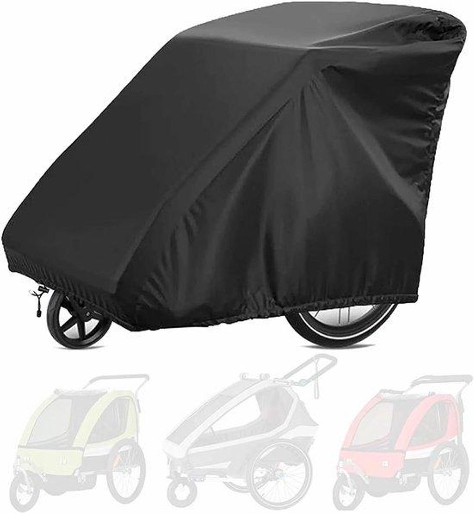Regenabdeckung für Fahrradanhänger - 420D schwarzes Silber-Oxford-Tuch - Wasserfest - 140 x 84 x 99 cm