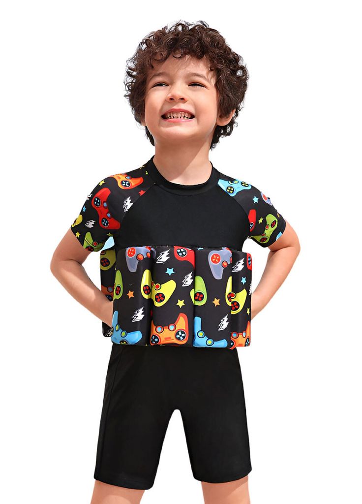 Baby-Badeanzug mit Schwimmern schwarz Größe 104 - Game boy