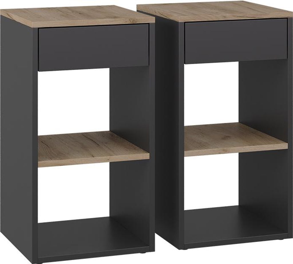 Nachttisch Vicco Dany Anthrazit/Goldkraft Eiche 2er Set, Model 57886