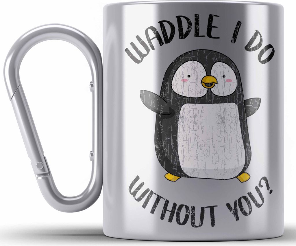 Trendation - Valentinstag Edelstahl Tasse Karabiner Geschenk für Ihn Sie Lustig Pinguin Grafik Geschenkidee Becher Freund Freundin Liebe Paare Wo...