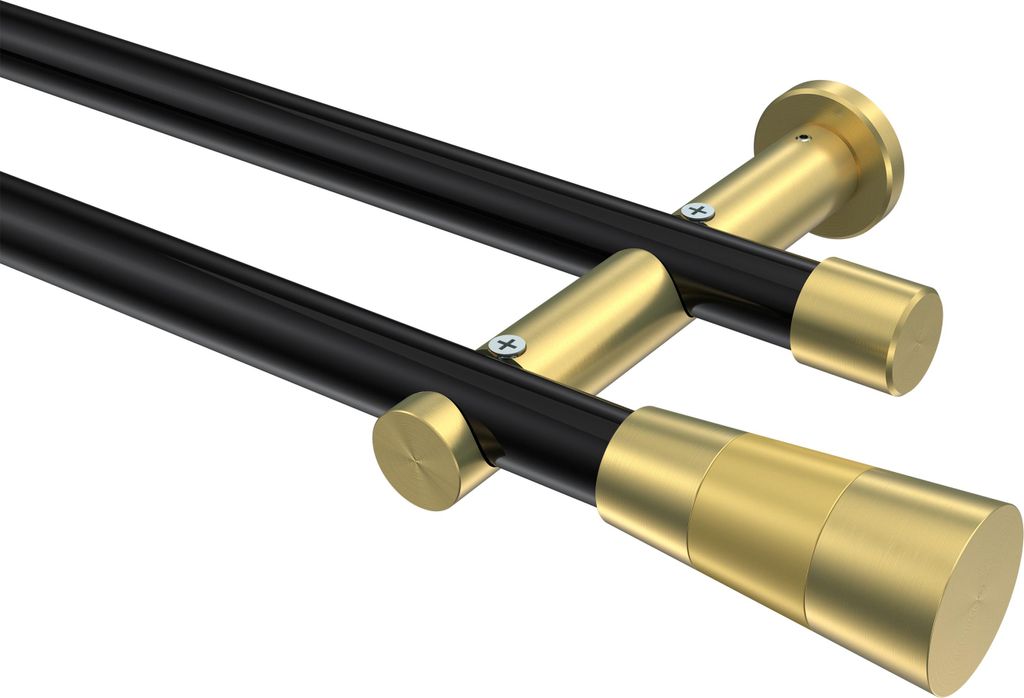 Interdeco Gardinenstange / Vorhangstange Schwarz / Messing-Optik, Typ Platon Tanara (Konus) ohne Ringe, 20 mm Ø 2-läufig, 100 cm