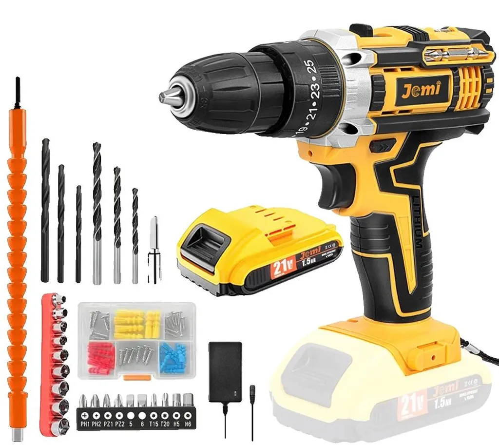 Perceuse 21V avec couple 45 N·m et embrayage 25 positions en coffret